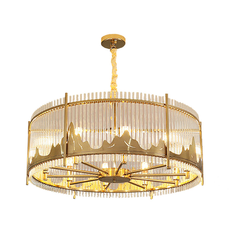 Strip Crystal Gold Affermazione del lampadario Forma del tamburo a 8 luci MODERSTRISTA sospesa con motivo a montagna
