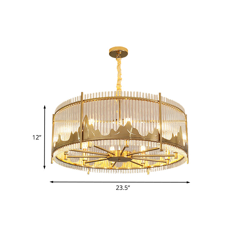 Strip Crystal Gold Affermazione del lampadario Forma del tamburo a 8 luci MODERSTRISTA sospesa con motivo a montagna