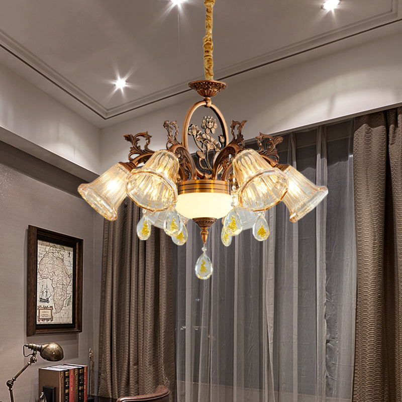 Bell eetkamer kroonluchter traditionele kristal 6/8 bollen bronzen gesuspendeerde verlichtingsarmatuur