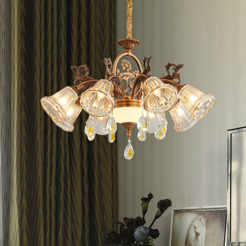 Bell eetkamer kroonluchter traditionele kristal 6/8 bollen bronzen gesuspendeerde verlichtingsarmatuur