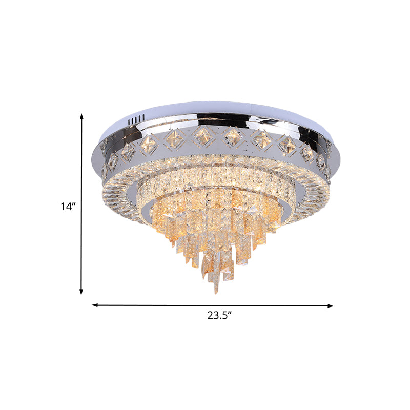 LED Flush Ceiling Light Modern Layers Crystal Flush Mount Recessed Lighting in Chrome