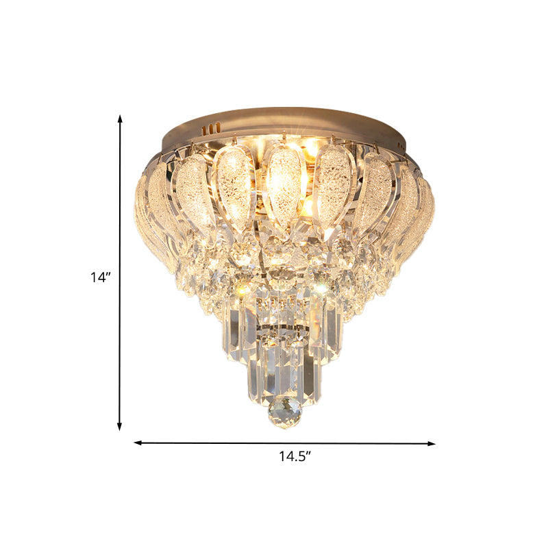 5 Bulbs Floral Ceiling Flush Mount Minimalistic Clear Crystal Flushmount Lighting for Bedroom
