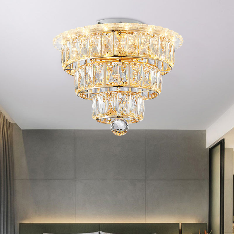 Beveled Crystal Gold Flushmount 3 Tiers Modern 9.5/12 Inches Wide LED Ceiling Light Fixture