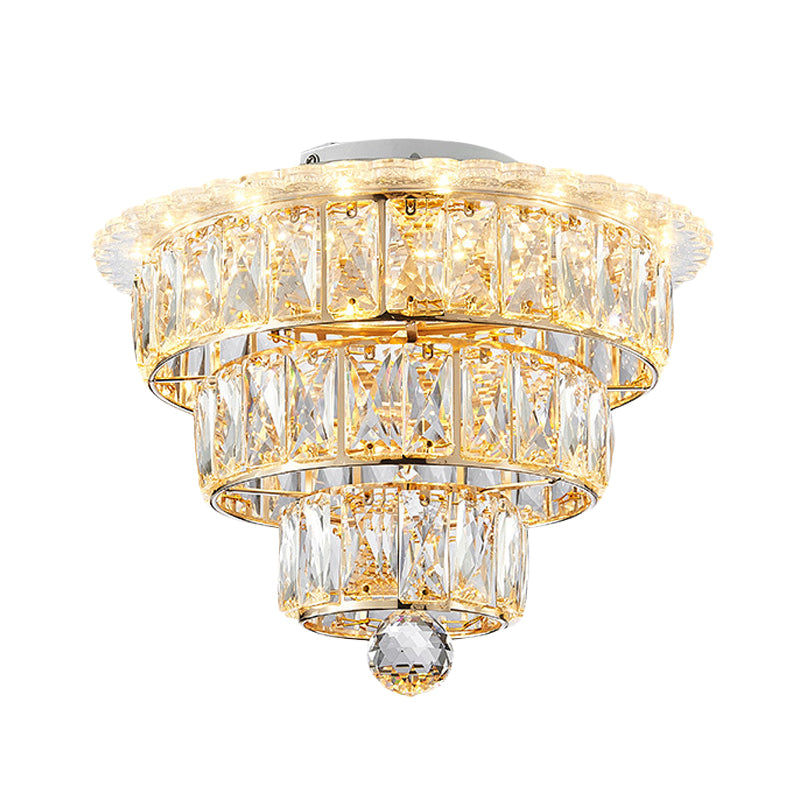 Beveled Crystal Gold Flushmount 3 Tiers Modern 9.5/12 Inches Wide LED Ceiling Light Fixture
