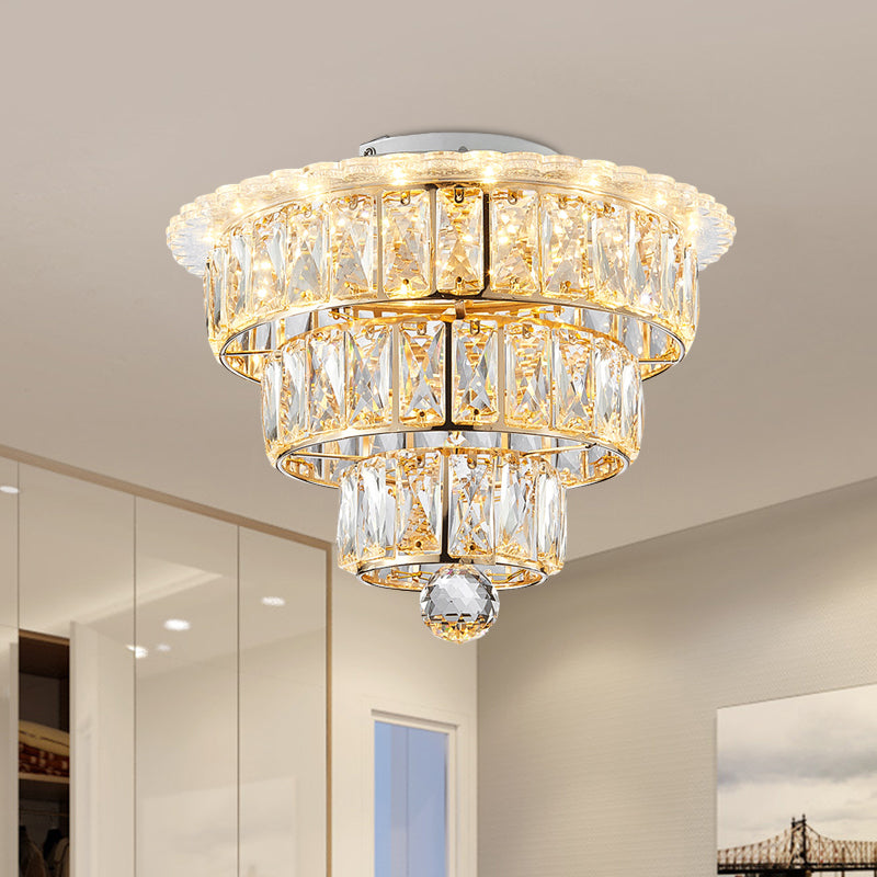 Beveled Crystal Gold Flushmount 3 Tiers Modern 9.5/12 Inches Wide LED Ceiling Light Fixture