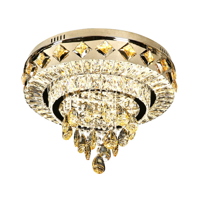 19.5"/23.5" Wide Chrome LED Ceiling Flush Contemporary Crystal 2-Tier Flush Mount Lamp with Drop