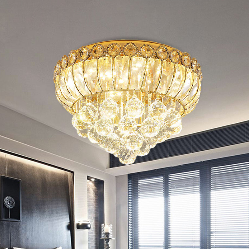 Opulent Crystal Gold Flush Light Gourd Shaped Traditional LED Ceiling Mount Fixture
