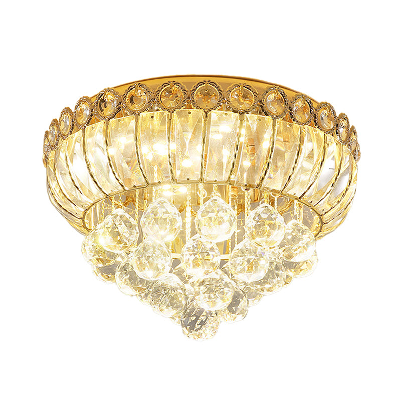 Opulent Crystal Gold Flush Light Gourd Shaped Traditional LED Ceiling Mount Fixture