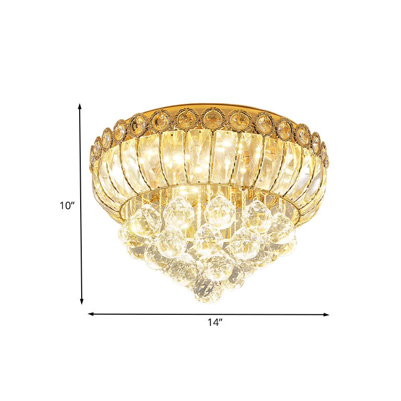 Opulent Crystal Gold Flush Light Gourd Shaped Traditional LED Ceiling Mount Fixture