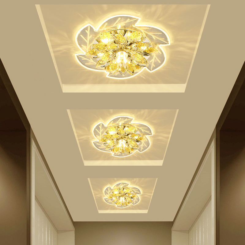 LED Ceiling Light Flush Mount Modernism Flower Small Clear Crystal Flush Mount Light Fixture