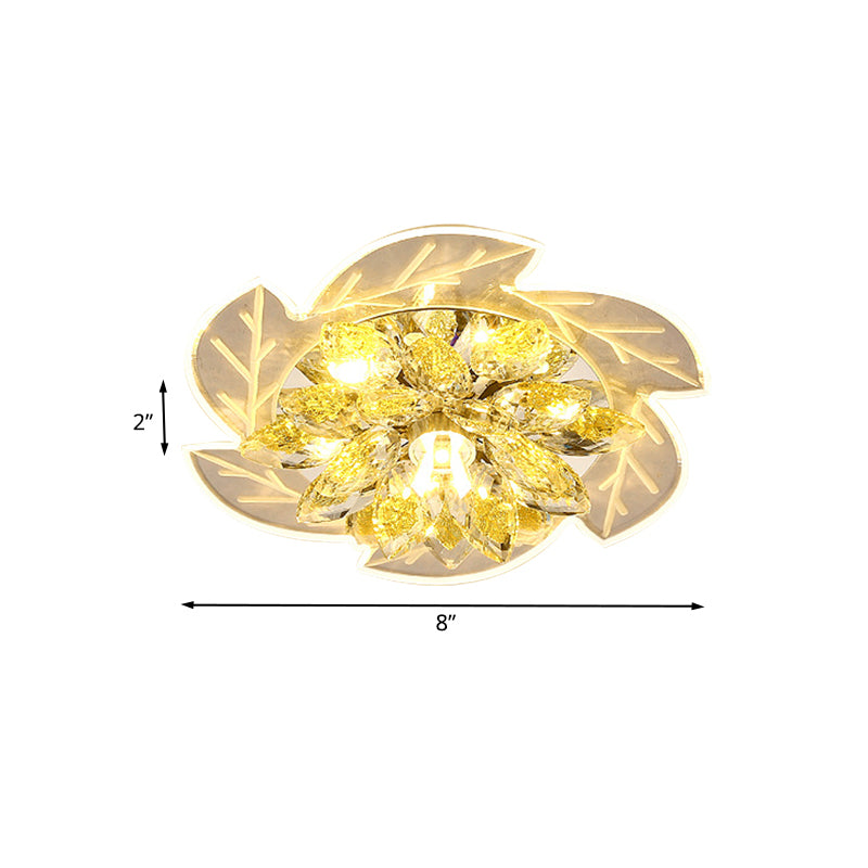 LED Ceiling Light Flush Mount Modernism Flower Small Clear Crystal Flush Mount Light Fixture