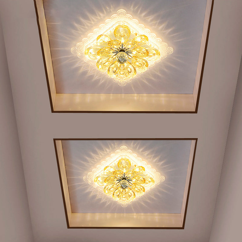 Scalloped Square Corridor Ceiling Fixture Modernist Clear Crystal LED Flush Mount Recessed Lighting