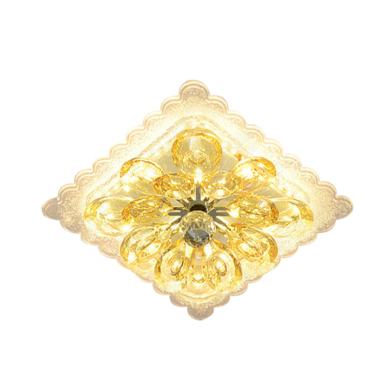 Scalloped Square Corridor Ceiling Fixture Modernist Clear Crystal LED Flush Mount Recessed Lighting