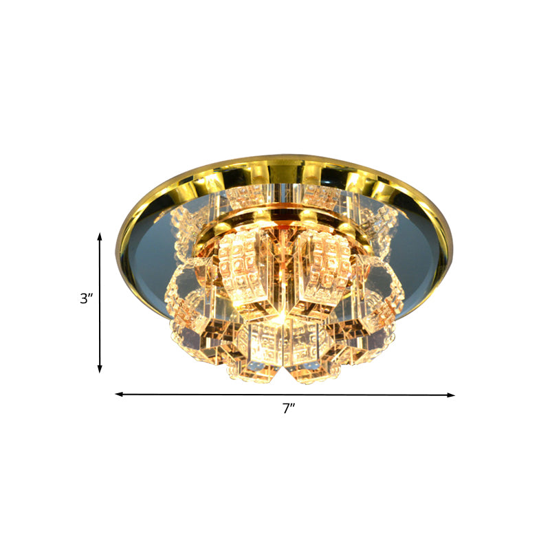 Gold Blooming Mini Flush Light Modern Crystal Strap Corridor LED Close to Ceiling Lamp