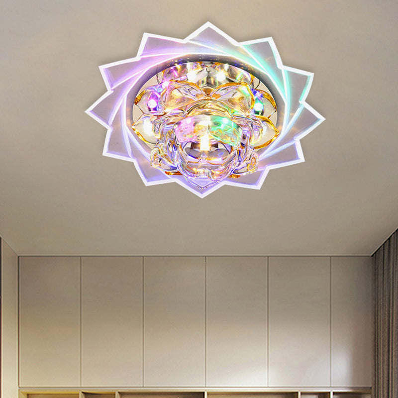Modern Style Lotus Ceiling Light Clear Crystal LED Flush Mount Fixture for Hallway