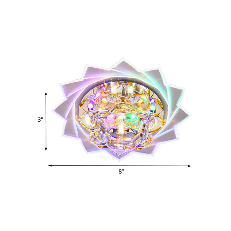 Modern Style Lotus Ceiling Light Clear Crystal LED Flush Mount Fixture for Hallway