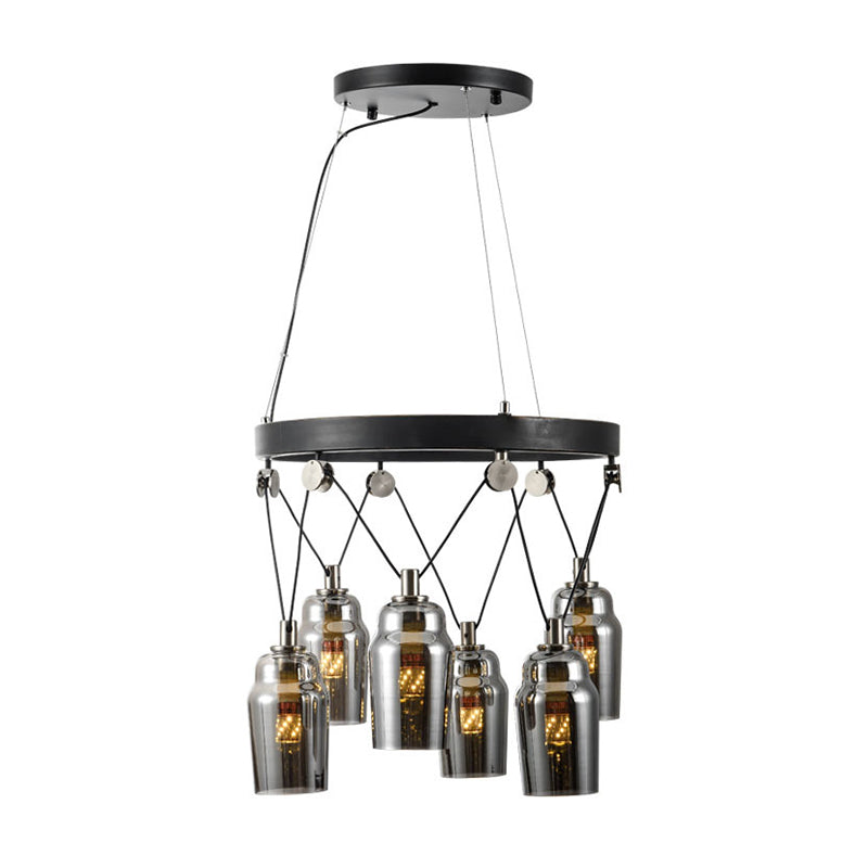 Cocktail 6-Light Shaker Chandelier Loft Black Clear Glass Suspension Pendante
