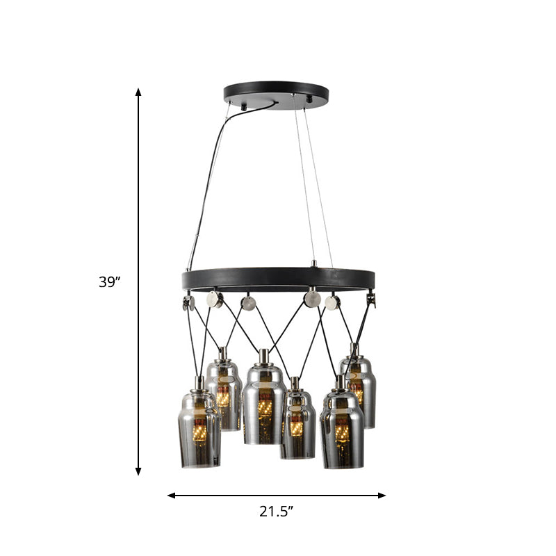 Cocktail 6-Light Shaker Chandelier Loft Black Clear Glass Suspension Pendante