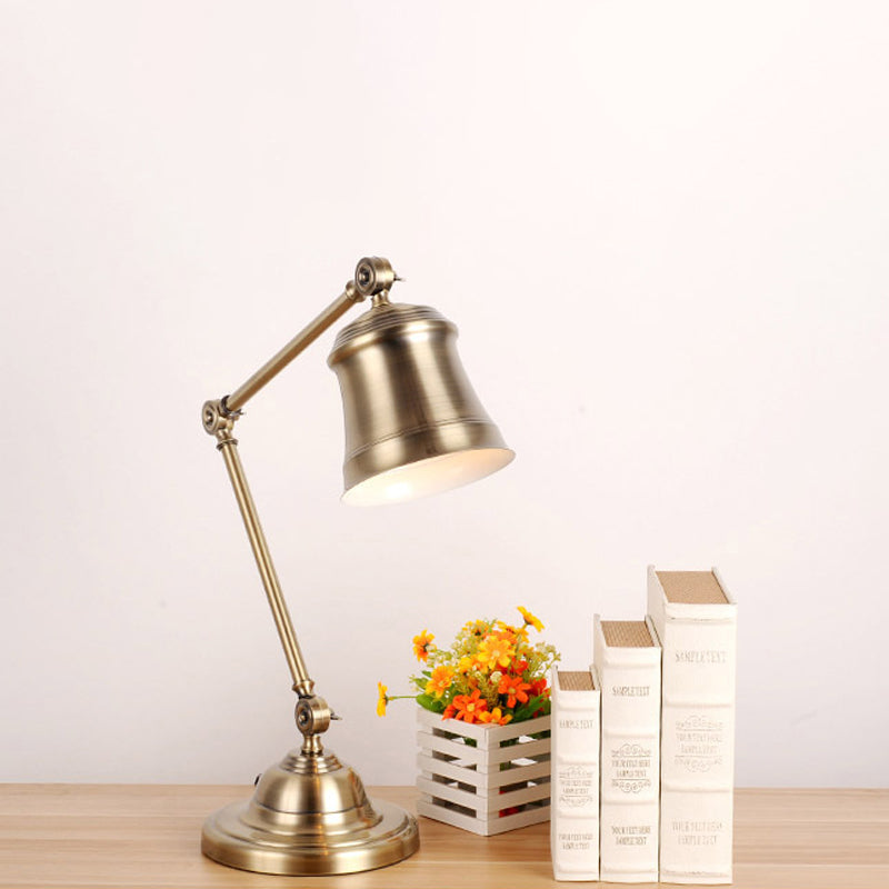 Trumpet Shade Study Desk Reading Lamp Vintage Metal Single Gold Finish Task Light with Adjustable Arm