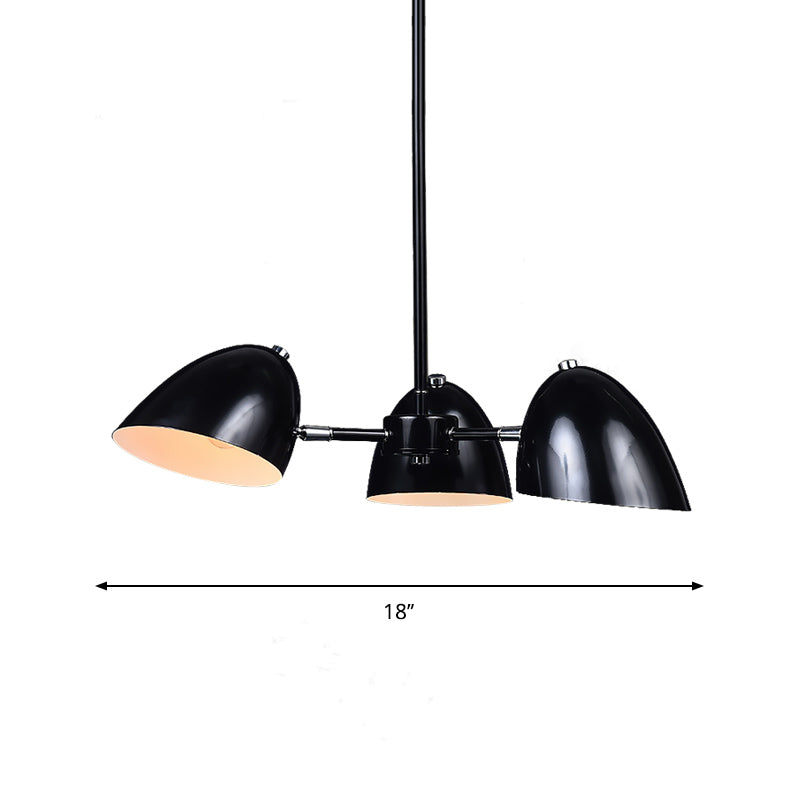 Iron Dome Angled Shade Chandelier Industrial Table à manger à 3 têtes Éclairage de suspension en noir