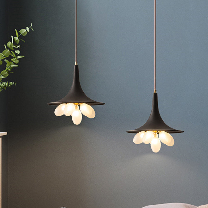 6/11-Bulb Iron Pendant Chandelier Industrial Black Wide Flared Dining Room Hanging Lamp with Grapes Frosted Glass Shade