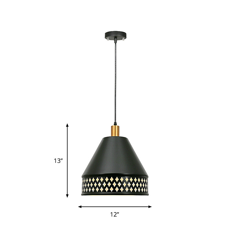 Industrial Taper Decke Anhängerlampe Einer Glühbirnen -Hang -Licht mit Ausschnitten in Schwarz