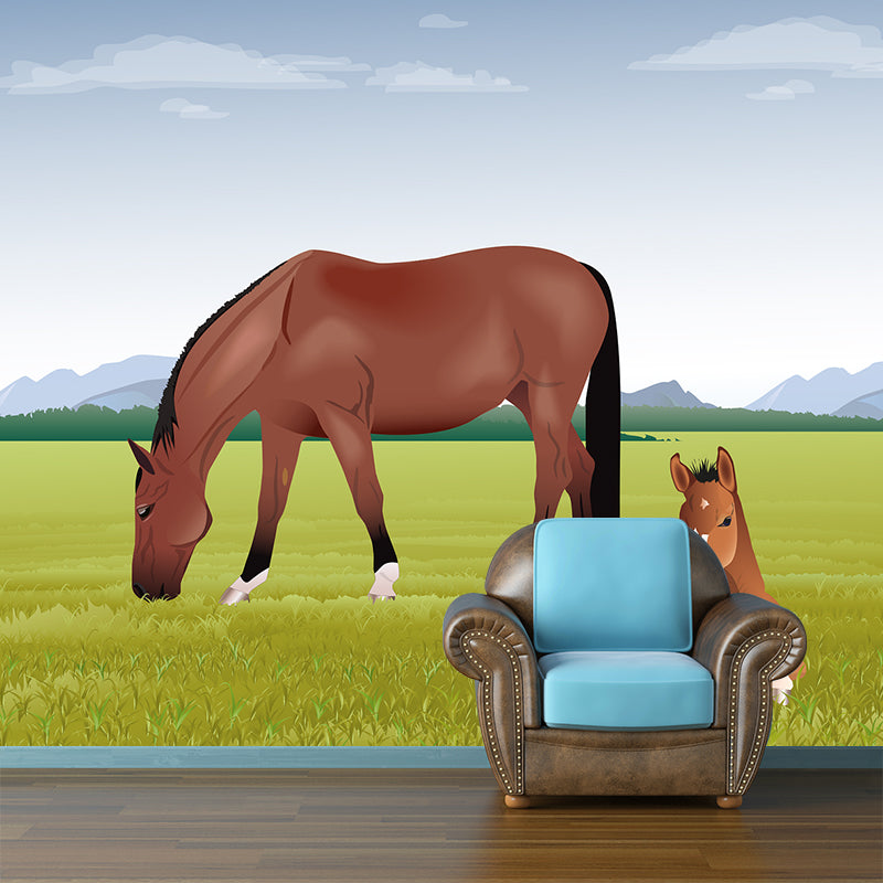 Animal Illustration Mural Horizontal Antifouling for Living Room Wall Decor