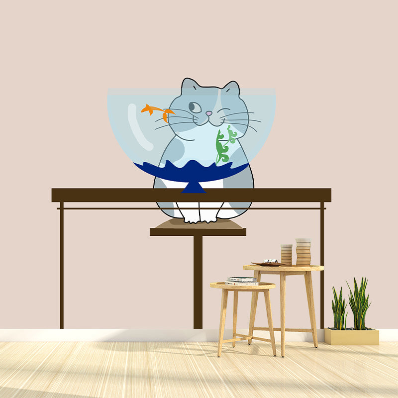 Simple Cat Illustration Mural Moistureproof for Living Room Wall Decoration