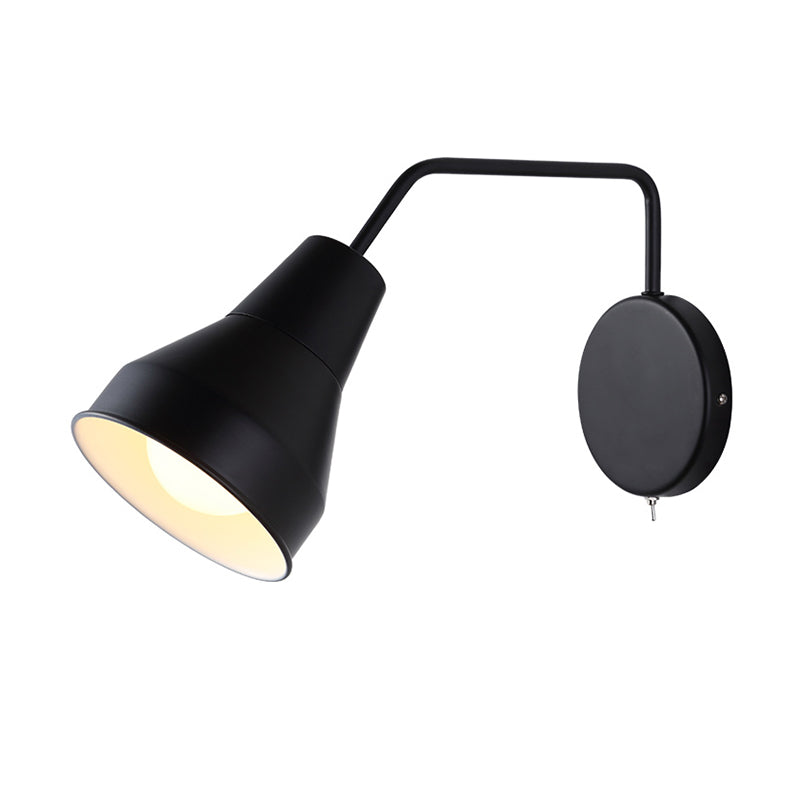Black/White 1-Head Task Wall Light Iron Horn Shape Wall Mount Lighting Fixture with Bent Swing Arm
