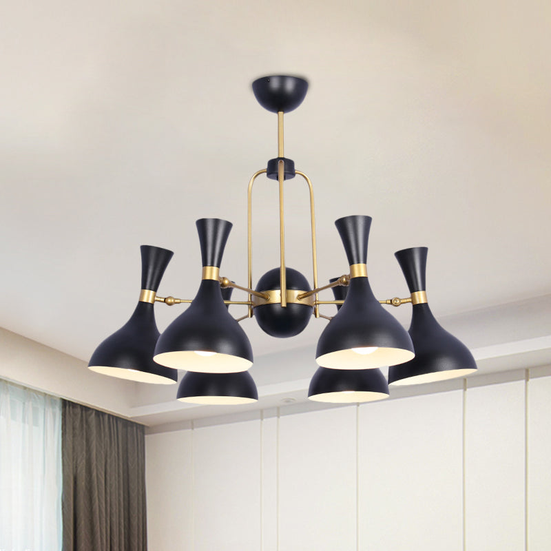 6 luci a imbuto il lampadario regolabile il lampadario a sospensione in metallo nero e oro.