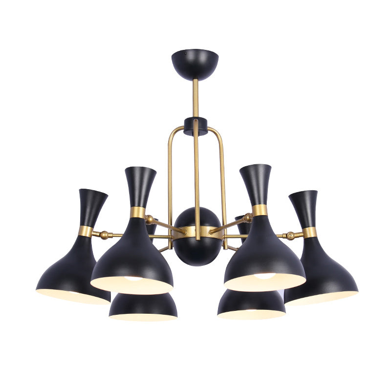 6 luci a imbuto il lampadario regolabile il lampadario a sospensione in metallo nero e oro.