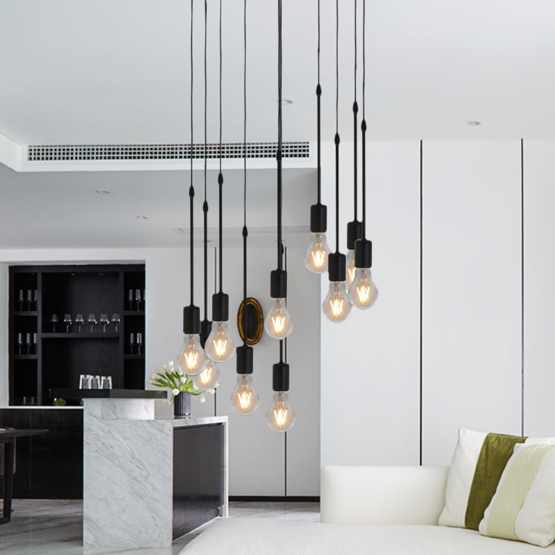 Metallschwarz Multi Hanging Light Draping Bare Lampe 3/5/10-Licht-Lagerdecke Anhängerlampe mit rundem/linearem Baldachin