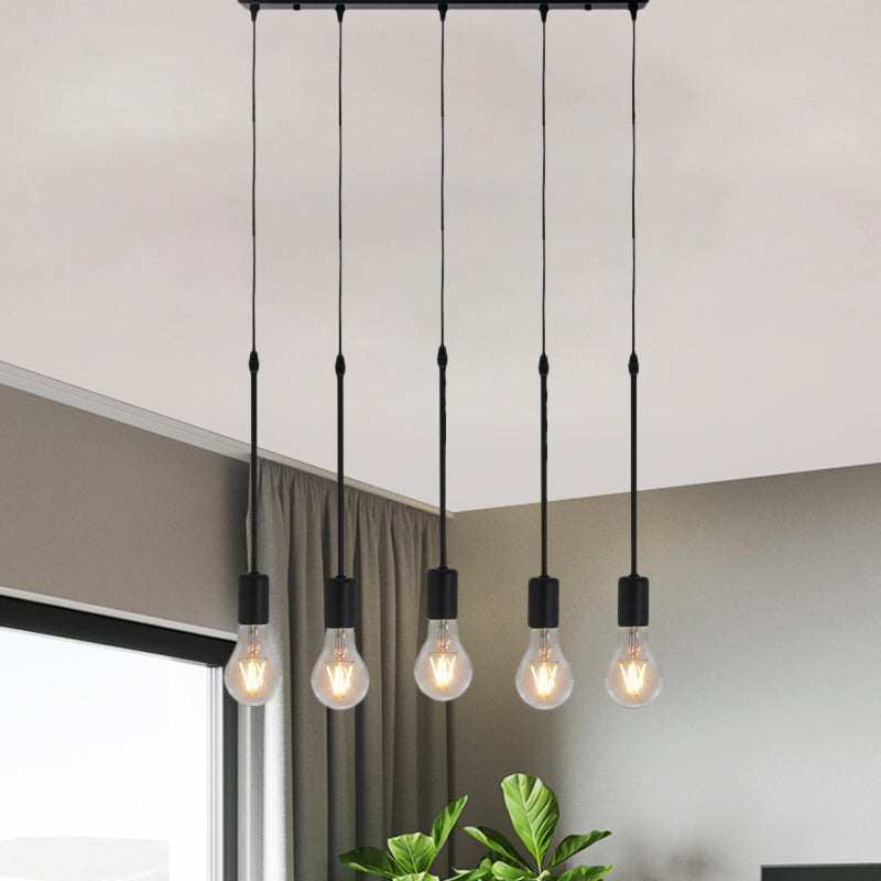 Metallschwarz Multi Hanging Light Draping Bare Lampe 3/5/10-Licht-Lagerdecke Anhängerlampe mit rundem/linearem Baldachin