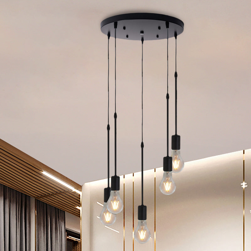 Metallschwarz Multi Hanging Light Draping Bare Lampe 3/5/10-Licht-Lagerdecke Anhängerlampe mit rundem/linearem Baldachin
