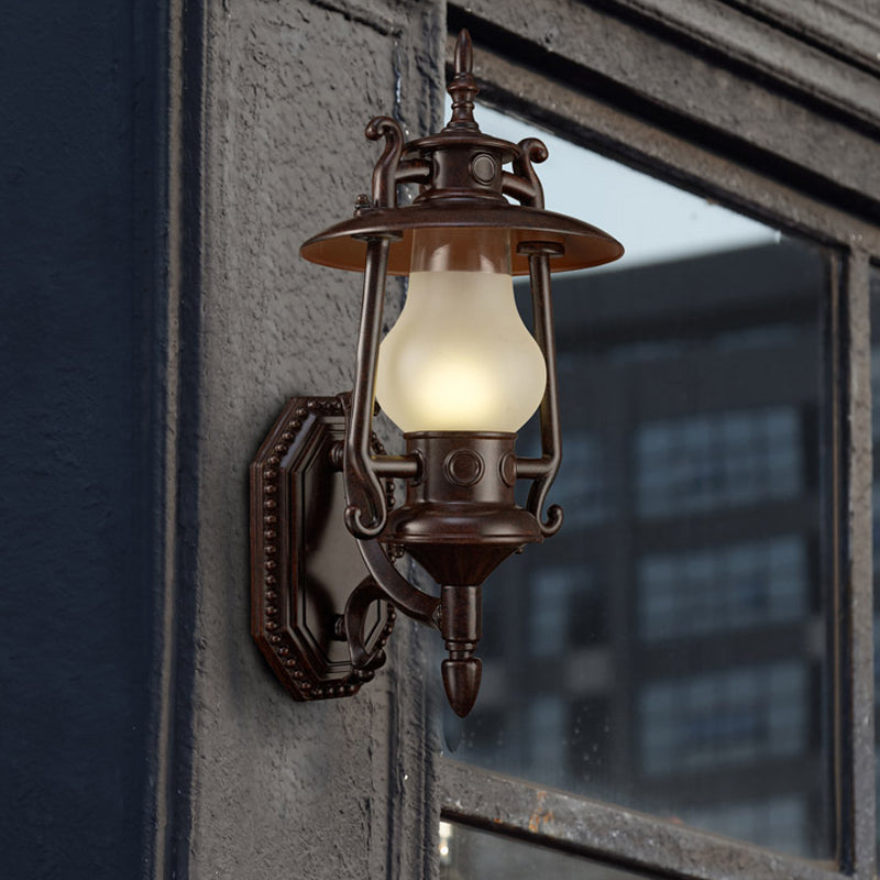 Lantern Frosted Glass Wall Lighting Warehouse 1 Head Corridor Wall Mount Lamp in Black