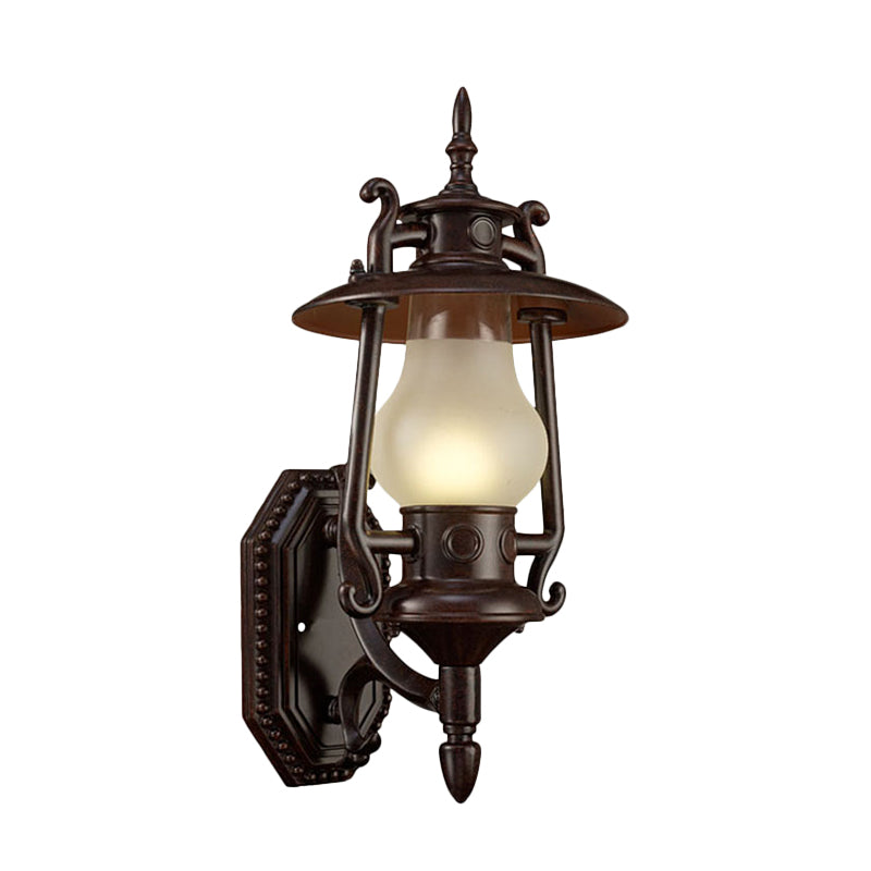 Lantern Frosted Glass Wall Lighting Warehouse 1 Head Corridor Wall Mount Lamp in Black