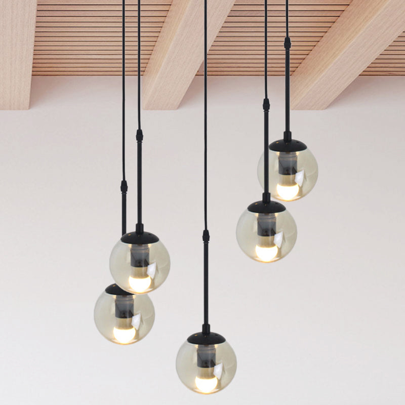 Clear Glass Black Cluster Pendant Light Globe 3/5/10 Heads Industrial Hanging Lamp Kit with Linear/Round Canopy