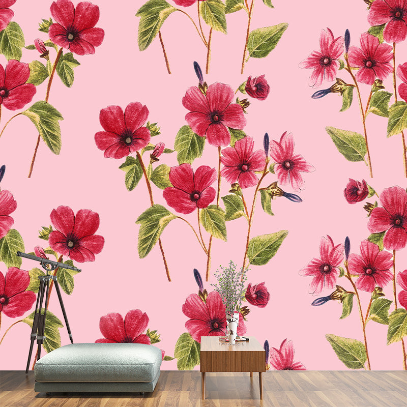 Flower Print Illustration Horizontal Mural for Living Room Wall Decoration