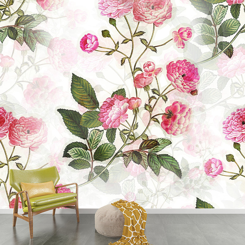 Flower Print Illustration Horizontal Mural for Living Room Wall Decoration