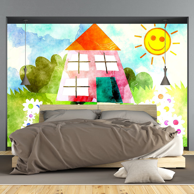 Cartoon Pastoral Illustration Mural for Children's Bedroom Wall Decoration