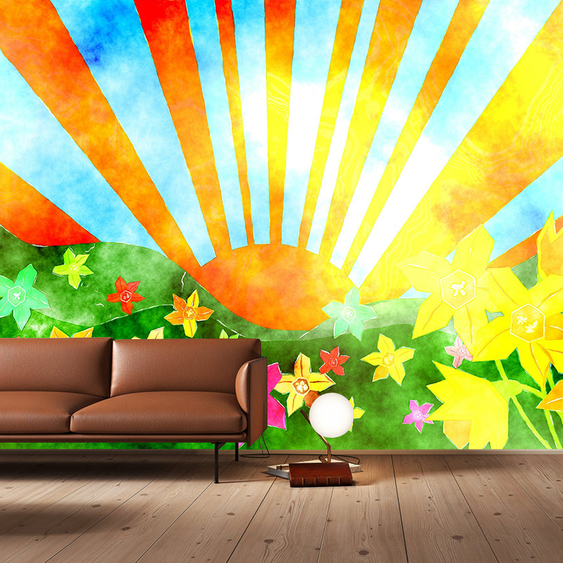 Cartoon Pastoral Illustration Mural for Children's Bedroom Wall Decoration
