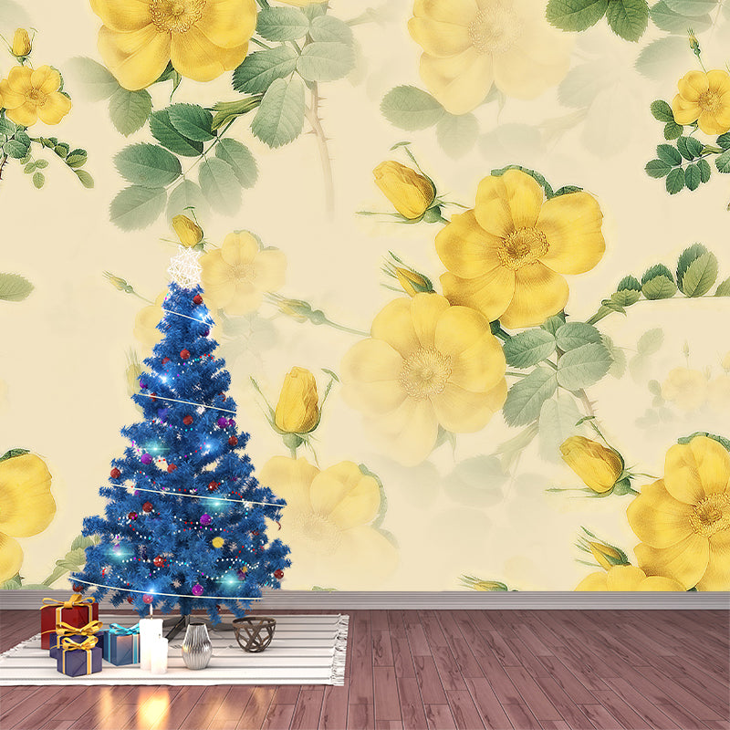 Romantic Flower Illustration Mural for Living Room and Bedroom Wall Decoration