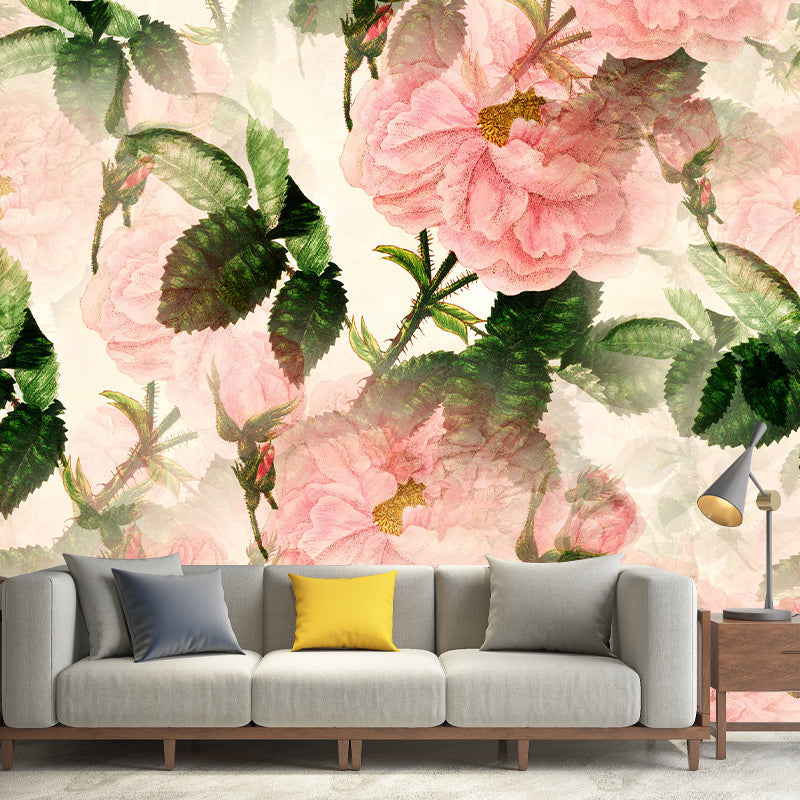 Romantic Flower Illustration Mural for Living Room and Bedroom Wall Decoration