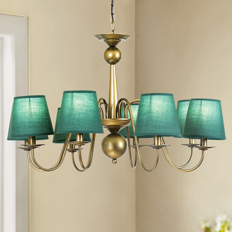 Éclairage à lustre effilé à 8 bulbs Caxe country Caxe / Tissu jaune / vert foncé Éclairage avec un bras plongeant