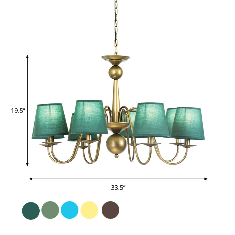 Éclairage à lustre effilé à 8 bulbs Caxe country Caxe / Tissu jaune / vert foncé Éclairage avec un bras plongeant