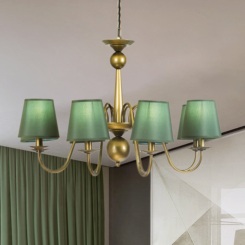 Éclairage à lustre effilé à 8 bulbs Caxe country Caxe / Tissu jaune / vert foncé Éclairage avec un bras plongeant