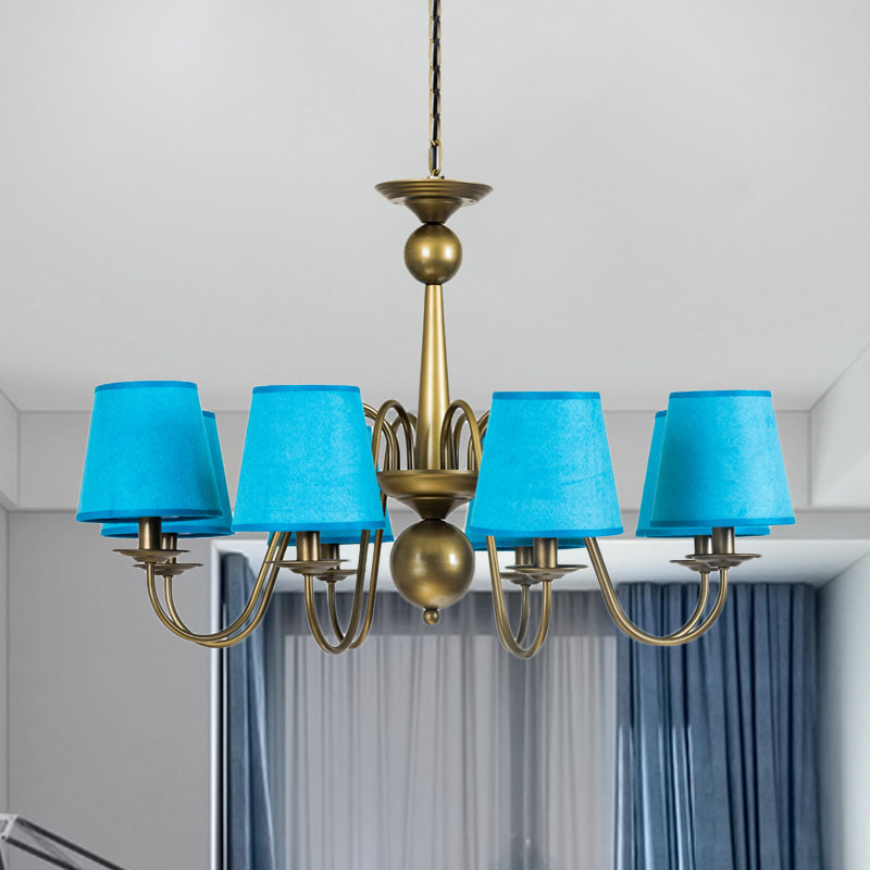 Éclairage à lustre effilé à 8 bulbs Caxe country Caxe / Tissu jaune / vert foncé Éclairage avec un bras plongeant