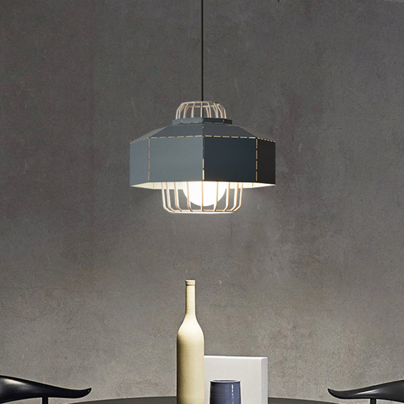 Laser Cut Ceiling Hanging Lantern Macaron Iron 1 Bulb Grey/Blue/Pink Pendant Light with Wire Cage Insert