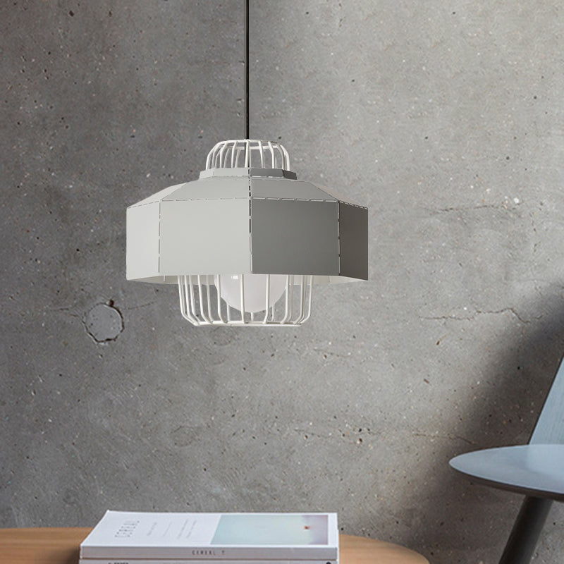 Laser Cut Ceiling Hanging Lantern Macaron Iron 1 Bulb Grey/Blue/Pink Pendant Light with Wire Cage Insert