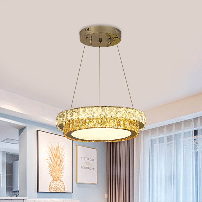 LED rond à 2 niveaux lampe suspendue à cristal en or moderne Crystal incorporé pour salle à manger, 16 "/23.5" /31,5 "dia